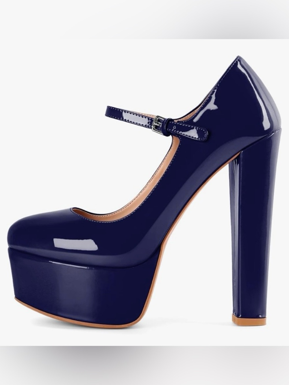 Patent Platform Mary Jane Pumps in Navy Blue